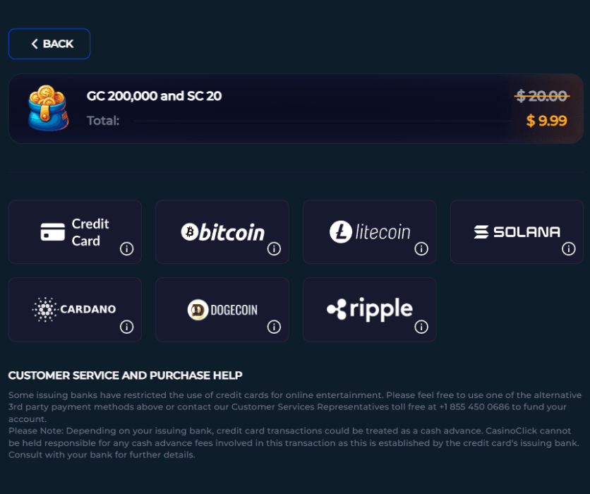 Casino Click payment options