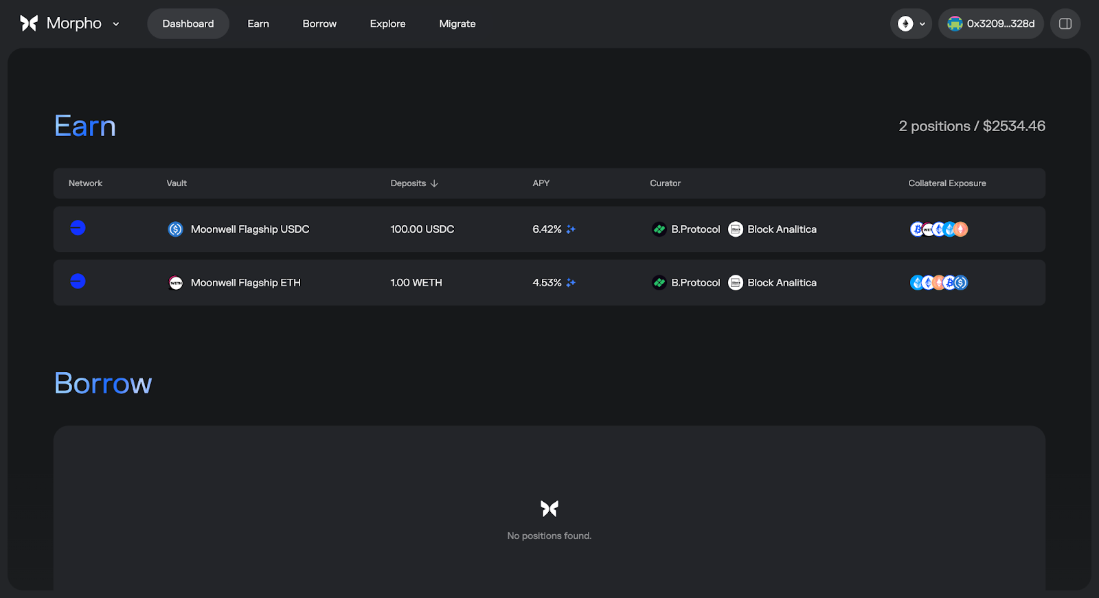morpho app dashboard user interface