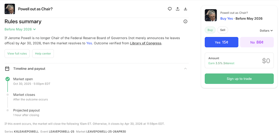 Example of how a politics market resolves and rules on Kalshi