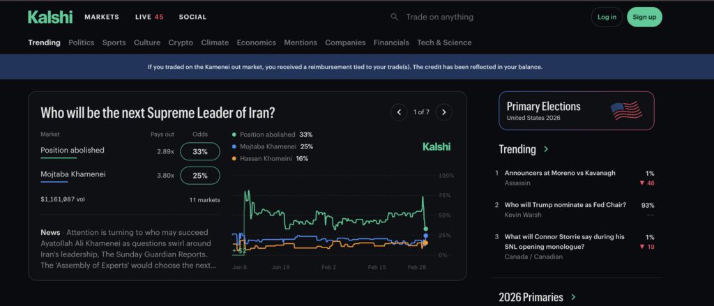Kalshi froze the Khamenei market, then issued reimbursements