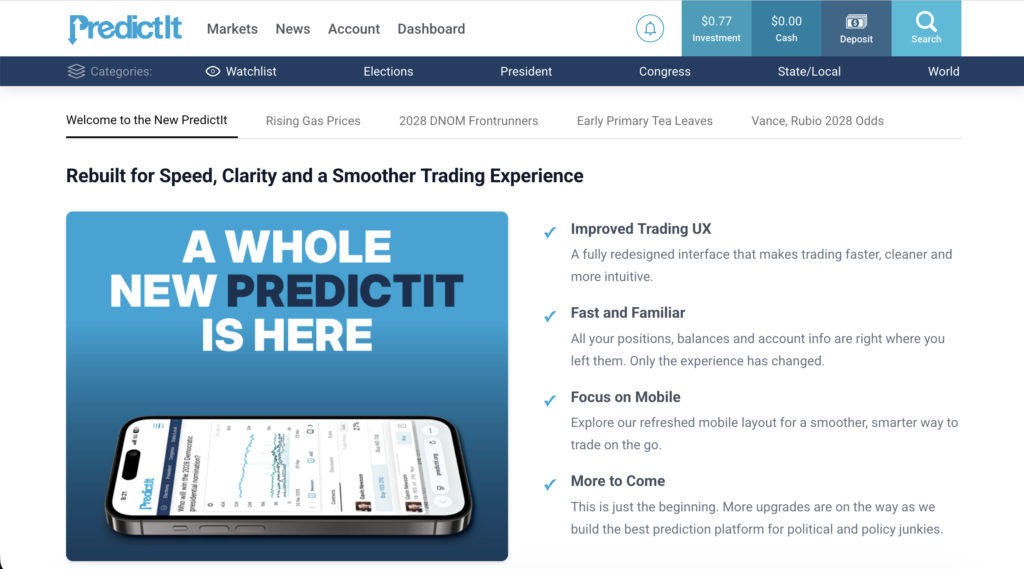 PredictIt Rolls Out New Design After Surviving CFTC Shutdown Attempt