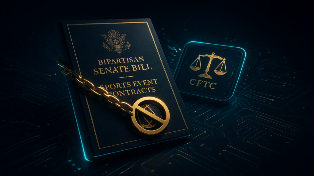 A bipartisan Senate proposal aims to block sports event contracts on prediction market platforms, as lawmakers move to set clearer limits on CFTC-regulated exchanges and their overlap with traditional betting markets.
