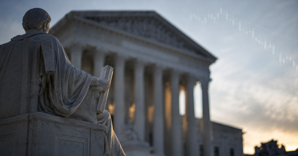supreme court building in front of line graph