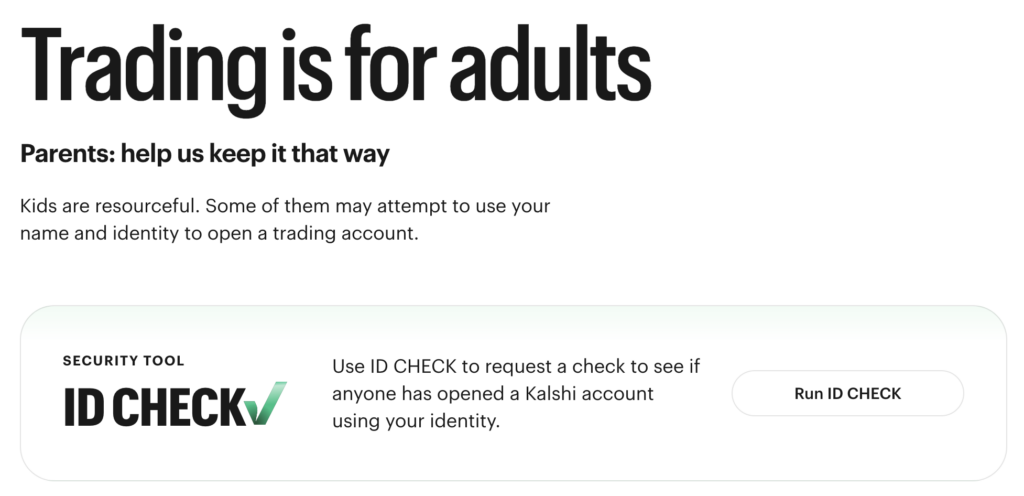 Kalshi parents responsible trading page