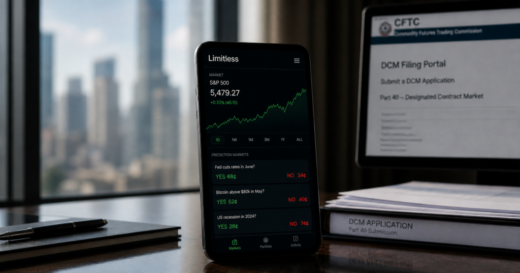 Limitless Markets US, LLC is seeking CFTC approval to operate as a federally regulated derivatives exchange, a move that could bring the blockchain-based prediction market brand into the U.S. regulatory system.