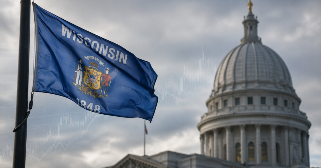 wisconsin flag in front of court building