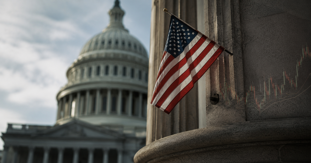 us flag on building next to us capitol