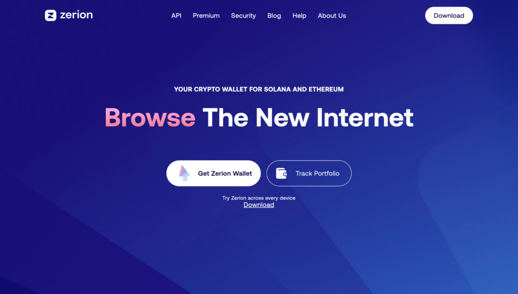 zerion wallet home page