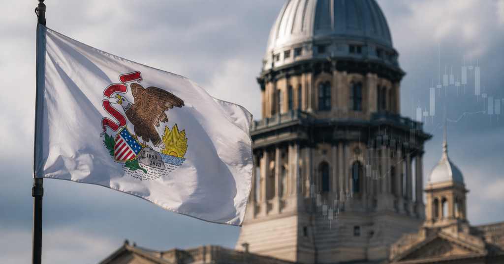 illinois flag in front of state house