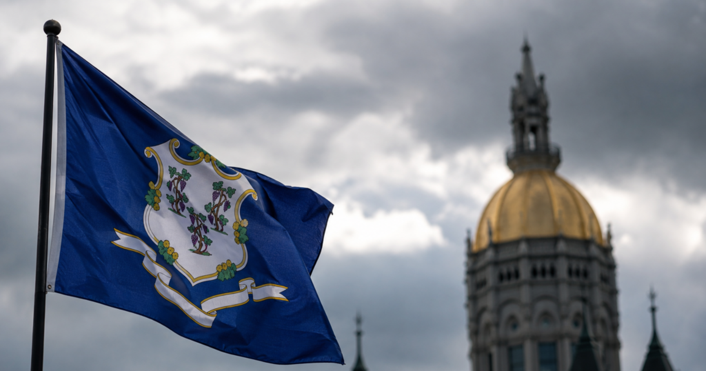 connecticut flag in front of building