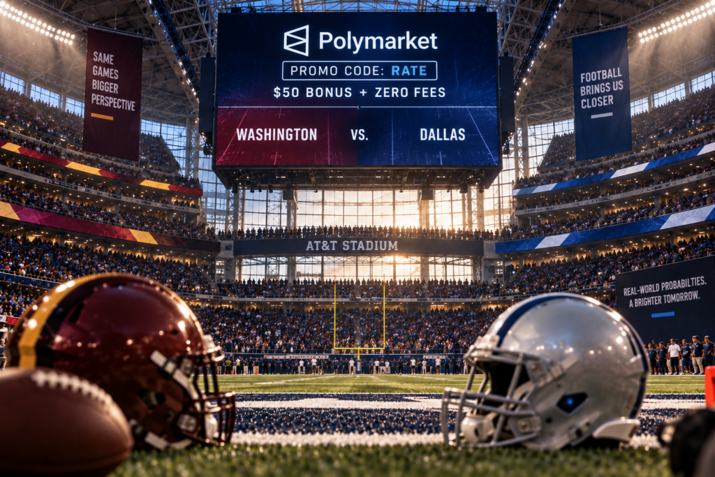Polymarket promo code RATE - Commanders vs. Cowboys
